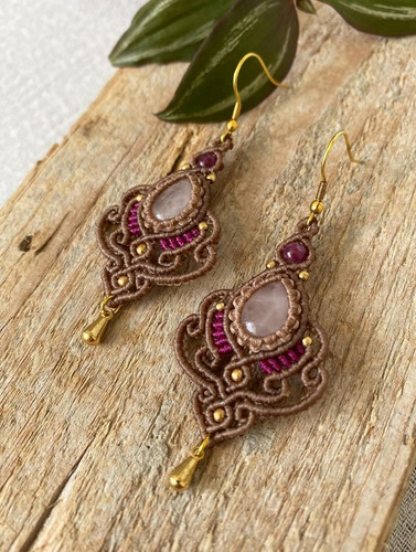 گوشواره سنگ طبیعی و مکرومه